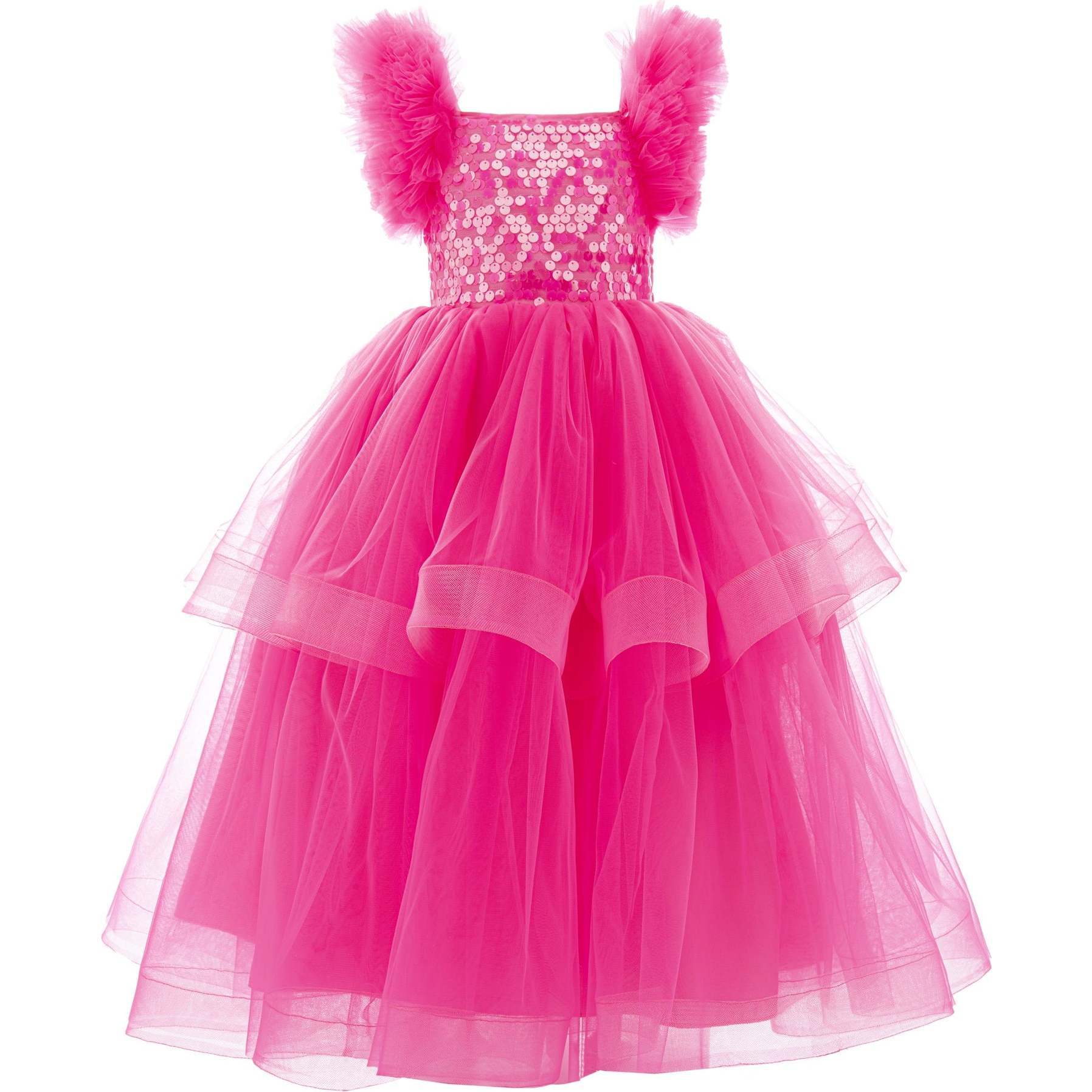 Peralta Sequin Ruffle Tulle Dress, Fuchsia - Dresses - 1