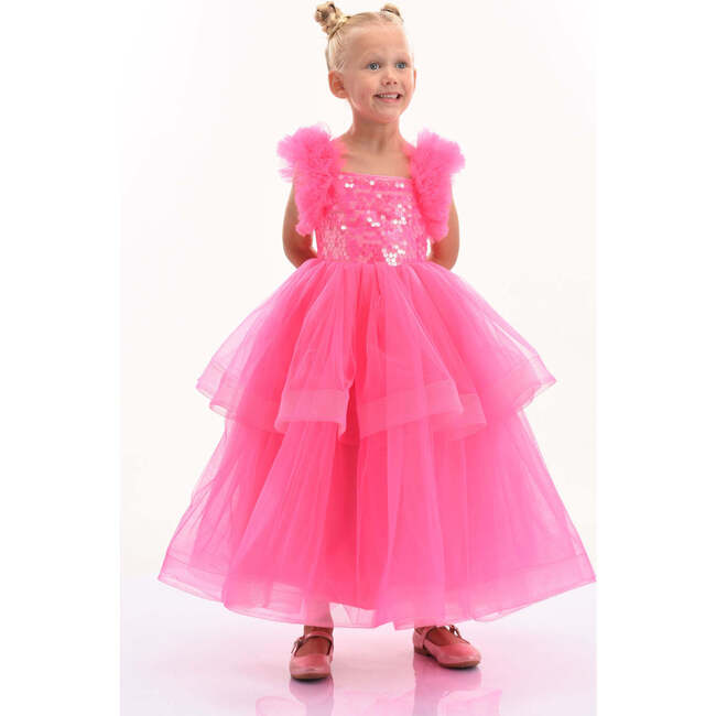 Peralta Sequin Ruffle Tulle Dress, Fuchsia - Dresses - 2