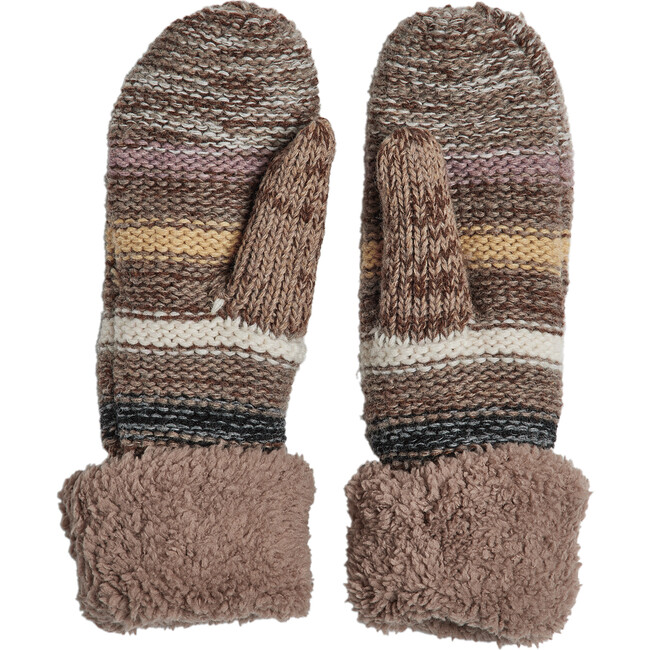 Striped Lined Mitten, Brown
