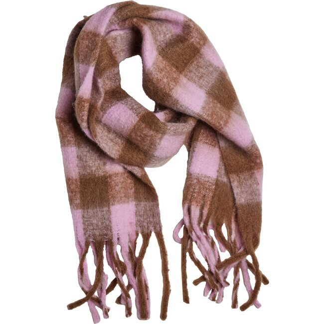Elle Plaid Scarf, Pink/Tobacco Combo