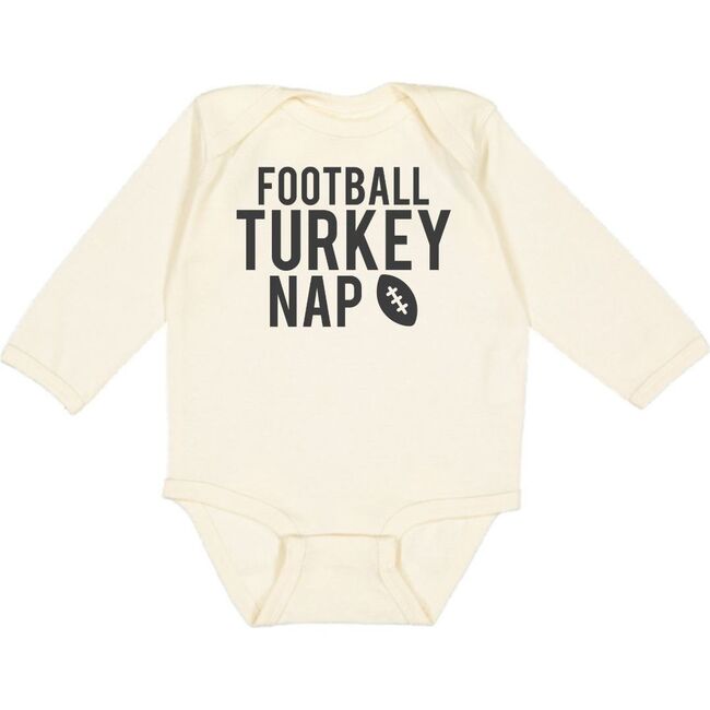 Football Turkey Nap Thanksgiving Long Sleeve Bodysuit, Natural