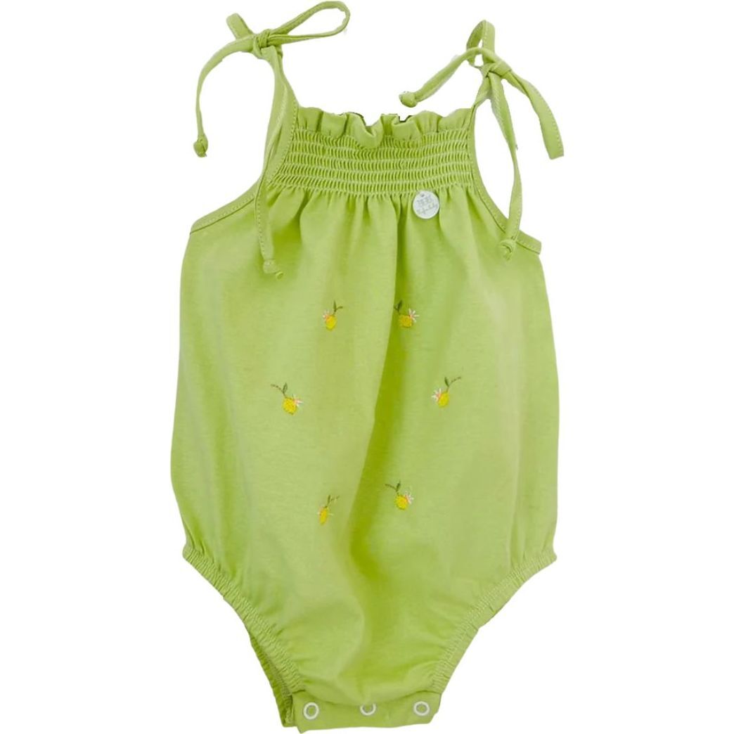 Smocked Bubble with Embroidered Lemons, Green - Onesies - 1