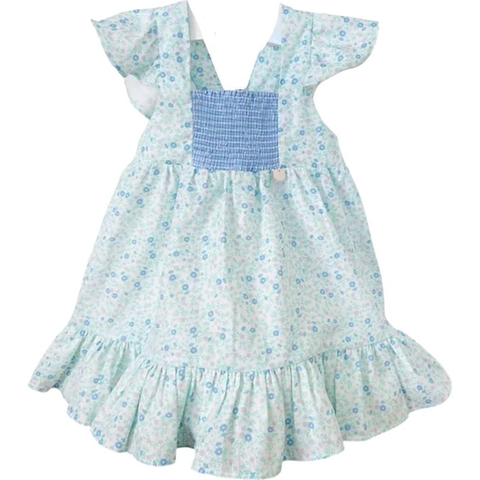 Blue Floral Smocked Dress, Blue - Dresses - 1