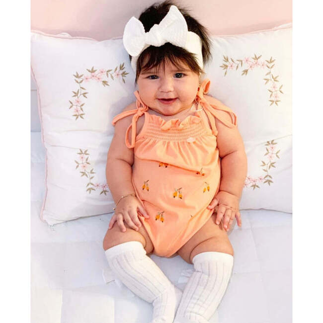 Smocked Bubble with Embroidered Cashew Fruit, Orange - Onesies - 2