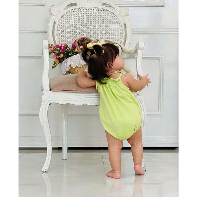 Smocked Bubble with Embroidered Lemons, Green - Onesies - 3