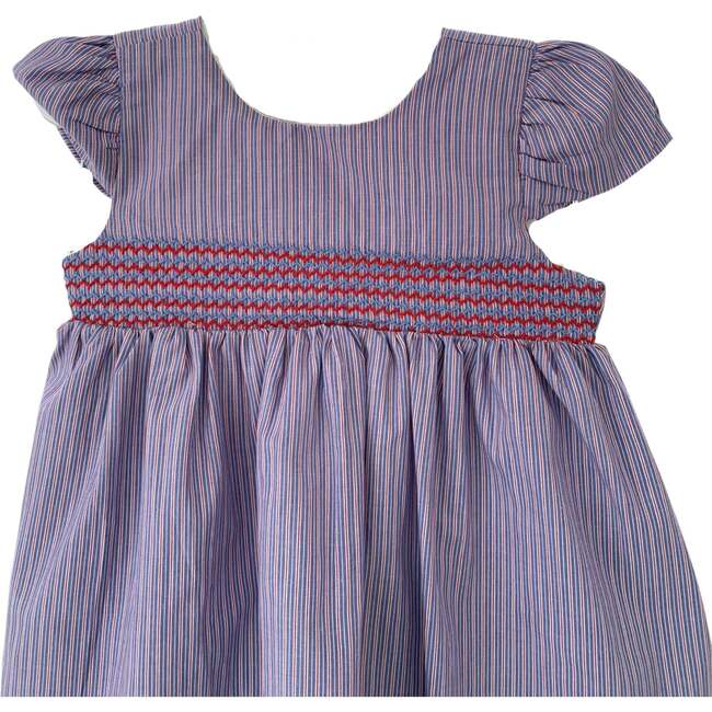 French Pinstripe Smocked Dress, Purple - Dresses - 2