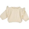 Long Sleeve Gauze Top with Ruffled Shoulder, Cream - T-Shirts - 1 - thumbnail