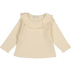 Long Sleeve Tee Shirt with Ruffled Collar, Cream - T-Shirts - 1 - thumbnail