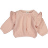 Gauze Long Sleeve Blouse with Ruffled Shoulders, Pink - Blouses - 1 - thumbnail