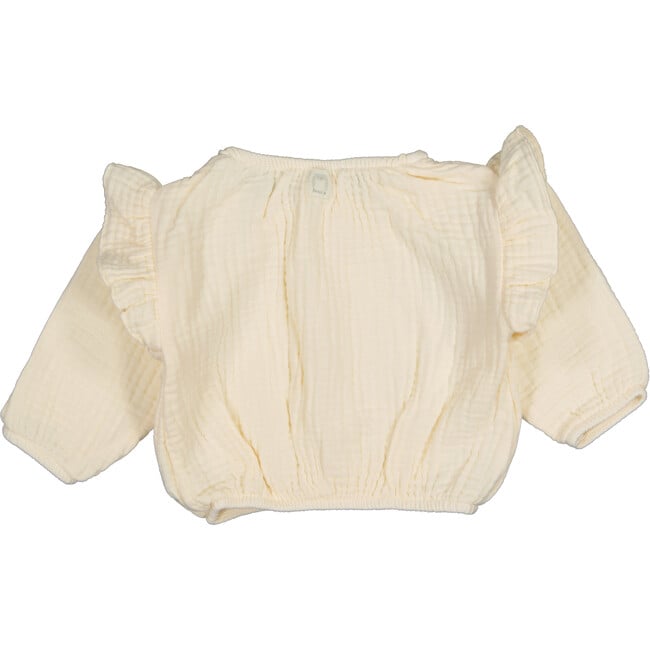 Long Sleeve Gauze Top with Ruffled Shoulder, Cream - T-Shirts - 2