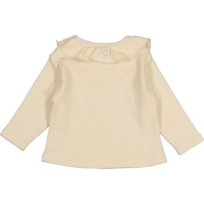 Long Sleeve Tee Shirt with Ruffled Collar, Cream - T-Shirts - 2