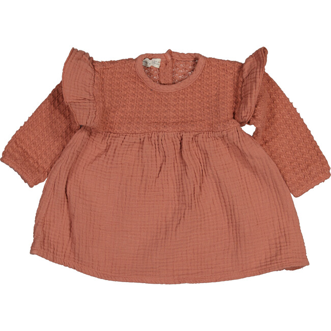 Jacquard Dress with Ruffle Shoulder, Clay