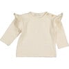 Long Sleeve Tee Shirt with Ruffled Shoulder, Cream - T-Shirts - 1 - thumbnail