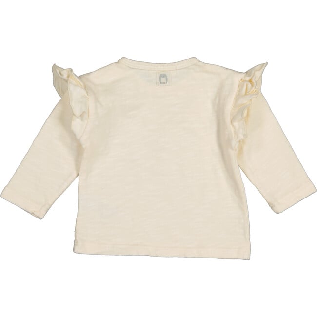 Long Sleeve Tee Shirt with Ruffled Shoulder, Cream - T-Shirts - 2