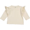 Long Sleeve Tee Shirt with Ruffled Shoulder, Cream - T-Shirts - 2