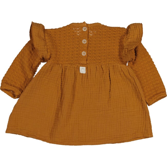 Jacquard Dress with Ruffle Shoulder, Caramel - Dresses - 2