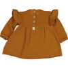 Jacquard Dress with Ruffle Shoulder, Caramel - Dresses - 2