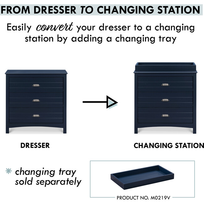 Nolan 3-Drawer Dresser, Navy - Dressers - 2