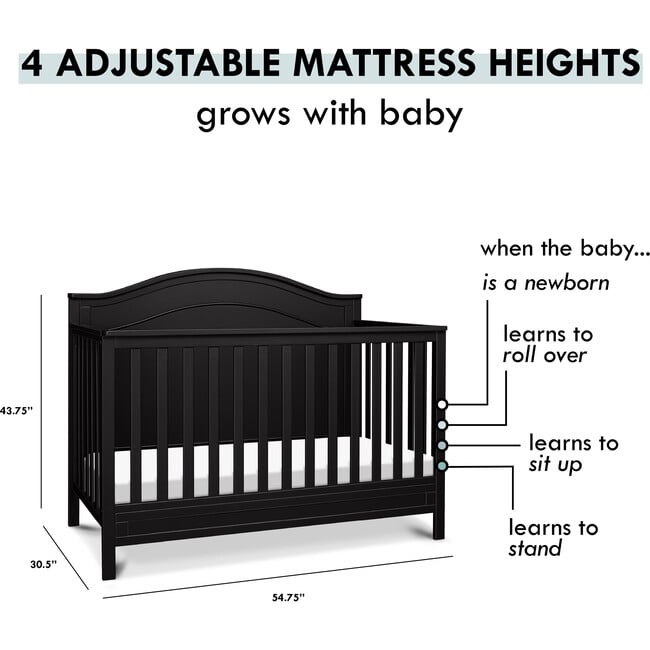 Charlie 4-In-1 Convertible Crib, Ebony - Cribs - 4