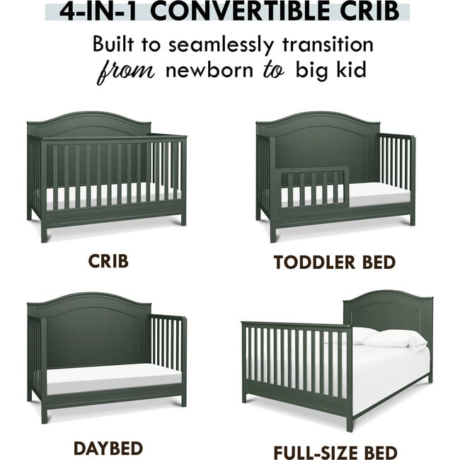 Charlie 4-In-1 Convertible Crib, Forest Green - Cribs - 8