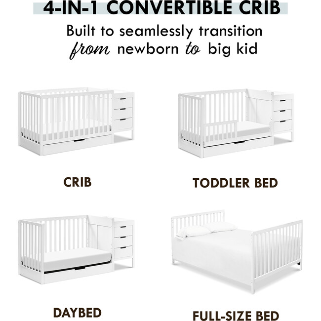 Colby 4-In-1 Convertible Crib & Changer Combo, White - Cribs - 2