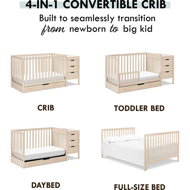 Colby 4-In-1 Convertible Crib & Changer Combo, Washed Natural - Cribs - 2