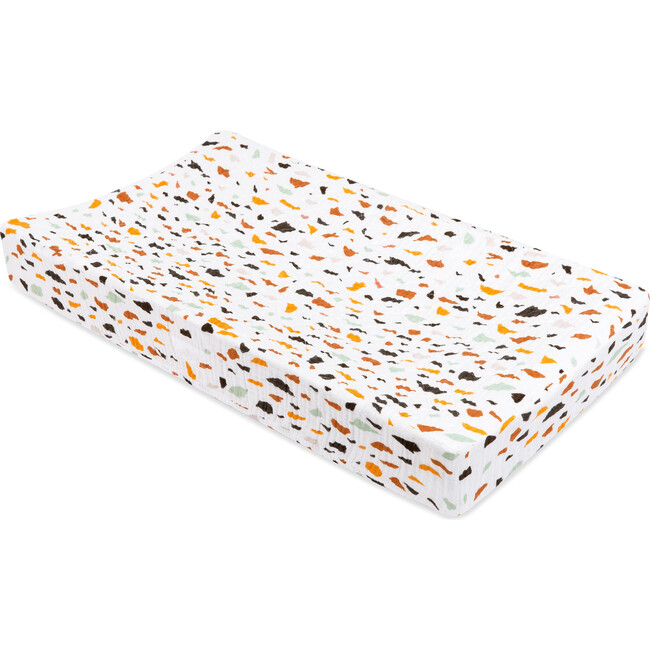 Organic Muslin Cotton Quilted Changing Pad Cover, Terrazzo