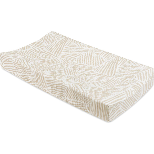 Organic Muslin Cotton Quilted Changing Pad Cover, Oat Stripe