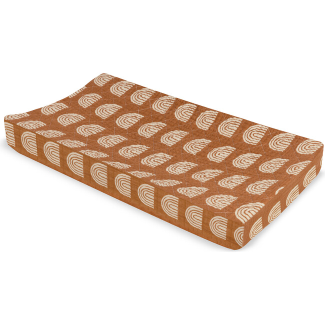 Organic Muslin Cotton Quilted Changing Pad Cover, Terracotta Rainbow