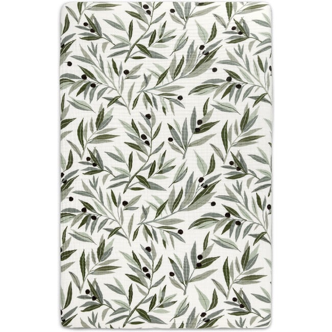 Organic Muslin Cotton Mini Crib Sheet, Olive Branches - Crib Sheets - 2