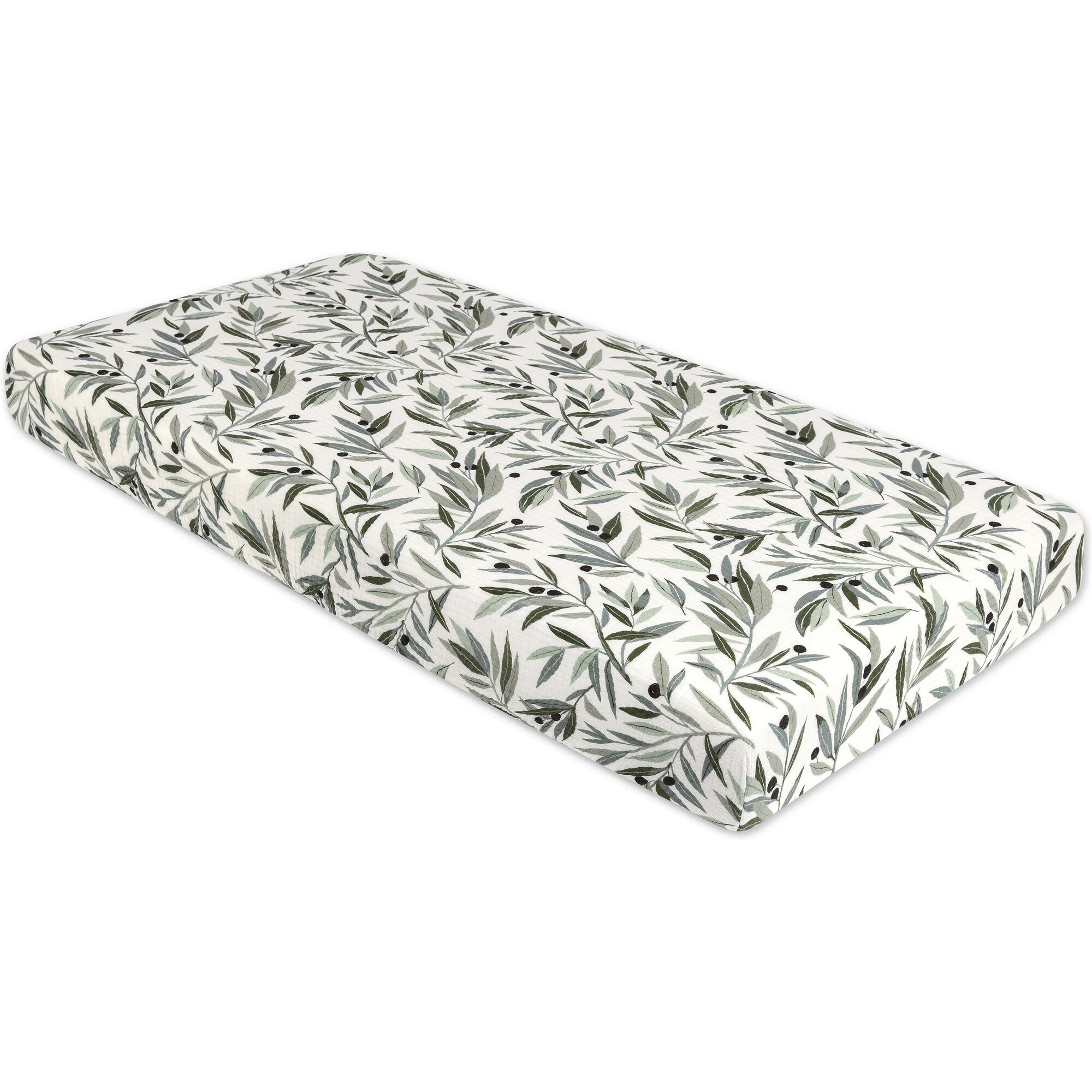 Organic Muslin Cotton Crib Sheet, Olive Branches - Crib Sheets - 1