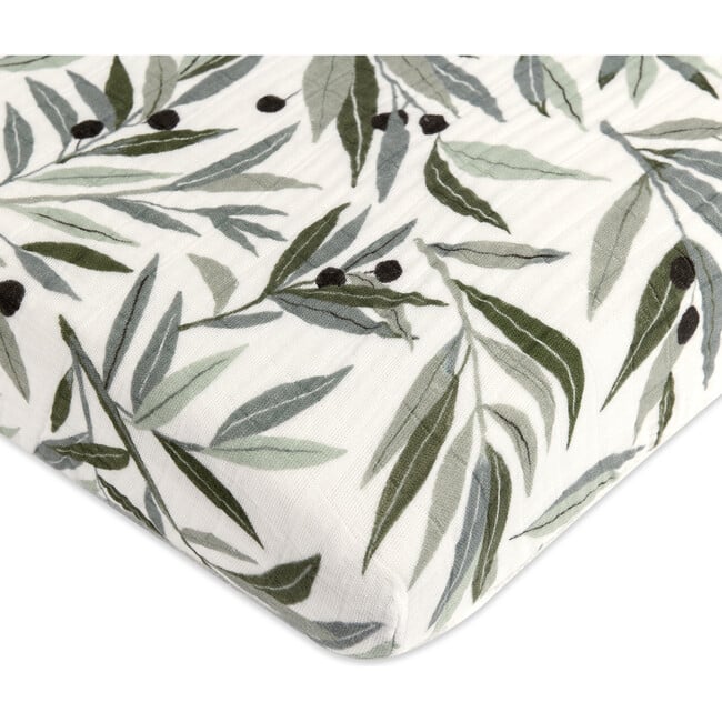 Organic Muslin Cotton Mini Crib Sheet, Olive Branches - Crib Sheets - 3