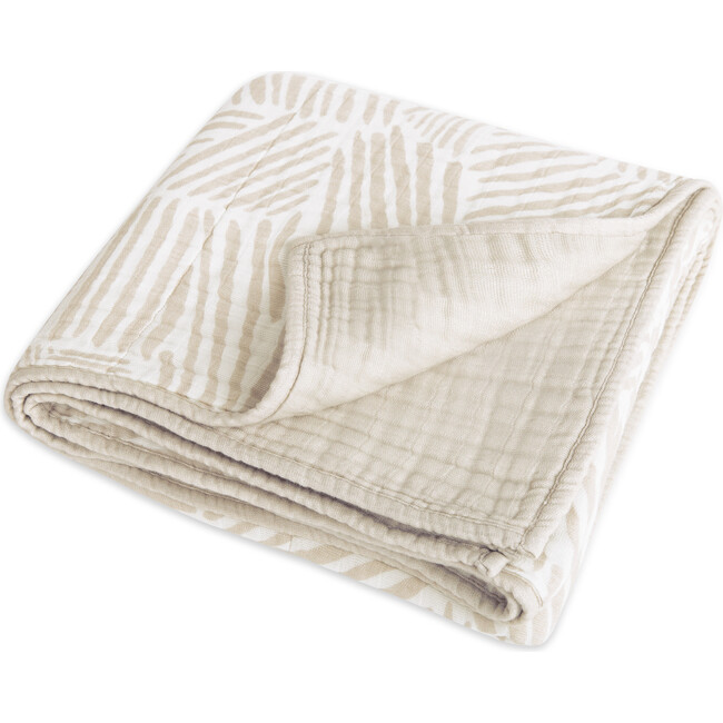 Organic Muslin Cotton 3-Layer Quilt, Oat Stripe