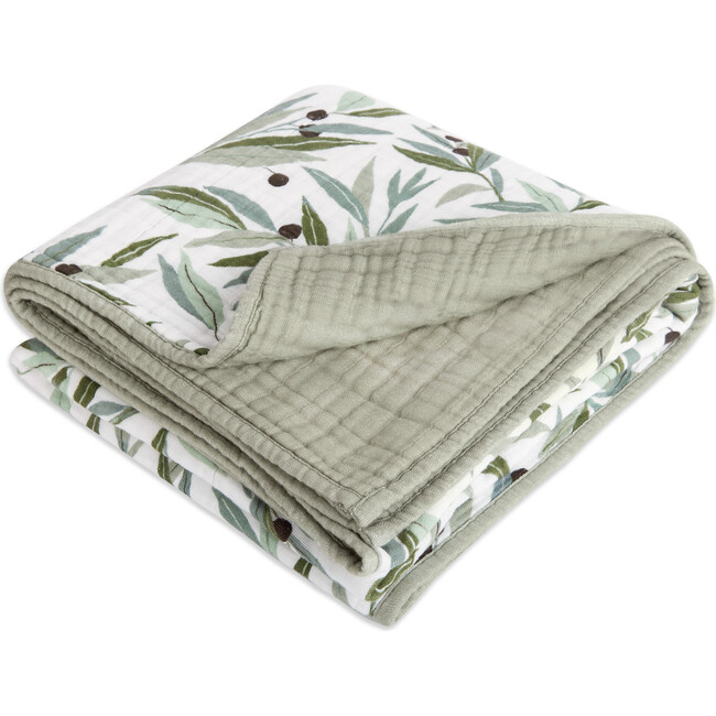 Organic Muslin Cotton 3-Layer Quilt, Olive Branches