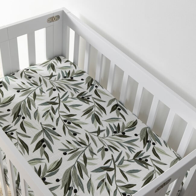 Organic Muslin Cotton Mini Crib Sheet, Olive Branches - Crib Sheets - 9