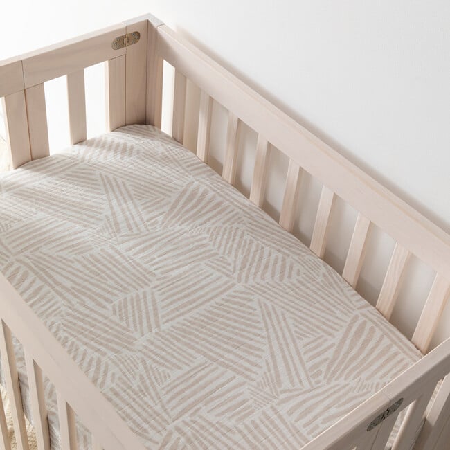 Babyletto Organic Cotton Muslin Mini Crib Sheet in Oat Stripe