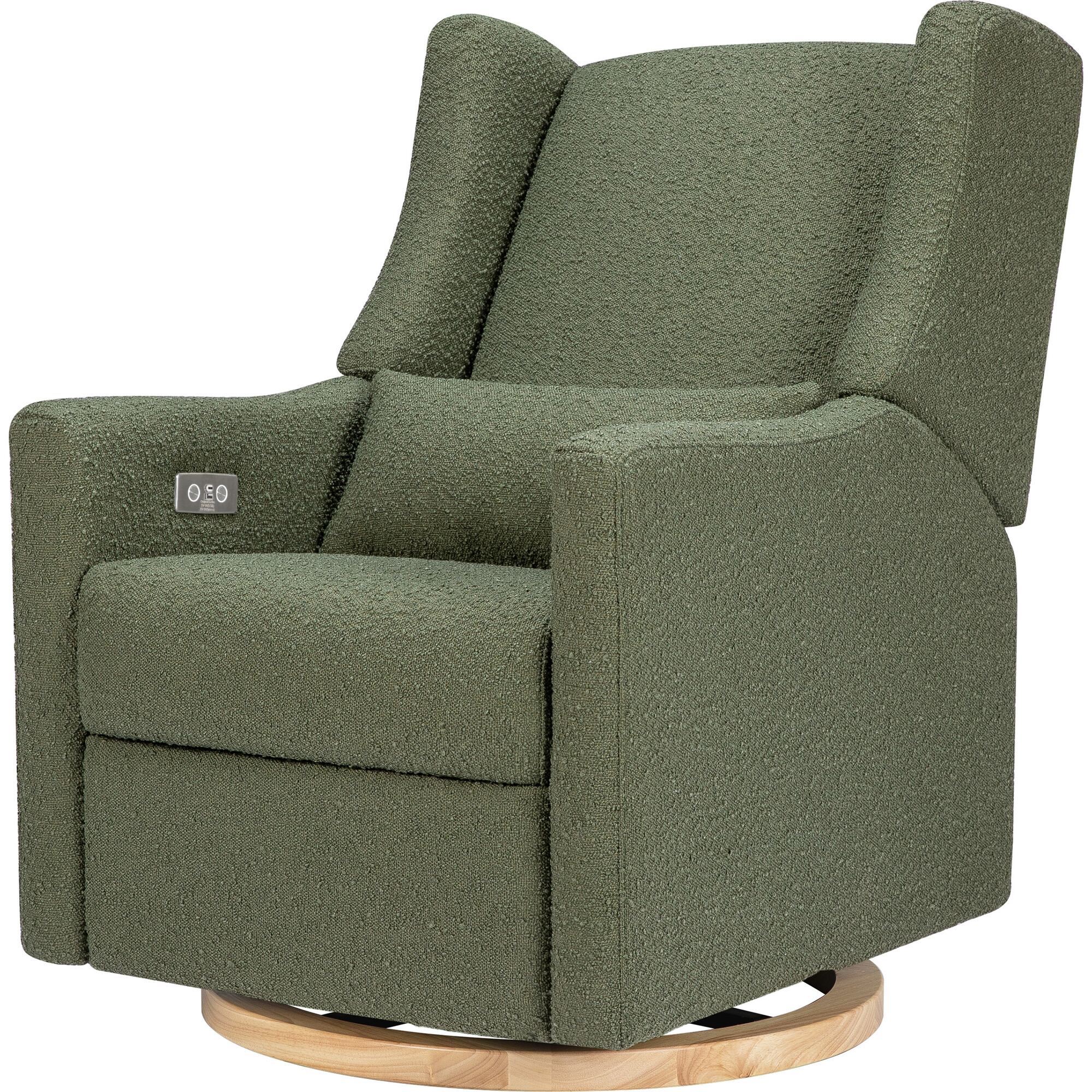 Kiwi Electronic Recliner & Swivel Glider With Usb Port, Olive Boucle With Light Wood Base - Swivel - 1