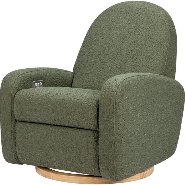 Nami Electronic Recliner & Swivel Glider Recliner With Usb Port, Olive With Light Wood Base
