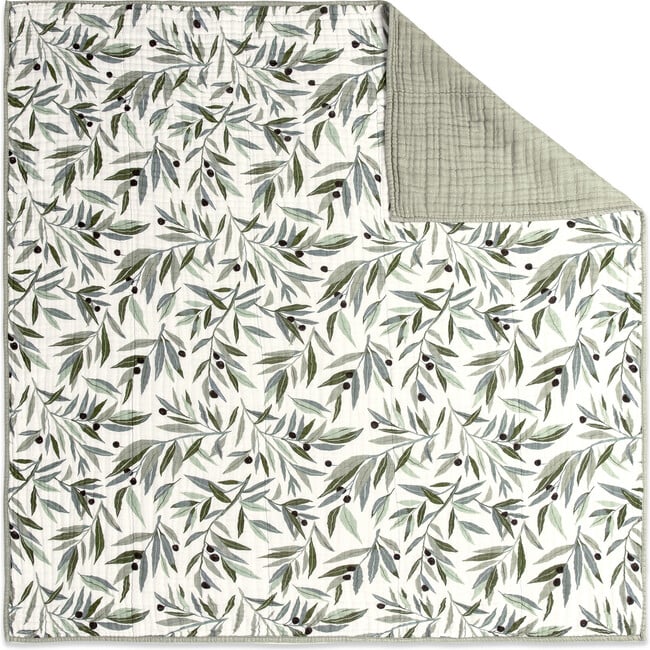 Organic Muslin Cotton 3-Layer Quilt, Olive Branches - Quilts - 3