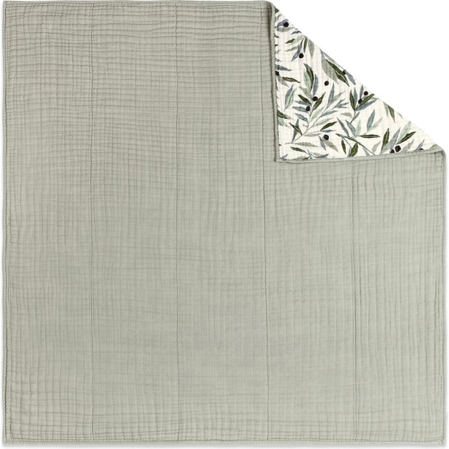 Organic Muslin Cotton 3-Layer Quilt, Olive Branches - Quilts - 4