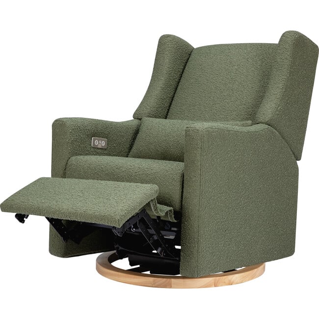 Kiwi Electronic Recliner & Swivel Glider With Usb Port, Olive Boucle With Light Wood Base - Swivel - 4