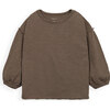 Long Sleeve Tee Shirt, Balloon Sleeves, Brown - T-Shirts - 1 - thumbnail