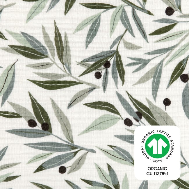 Organic Muslin Cotton 3-Layer Quilt, Olive Branches - Quilts - 6