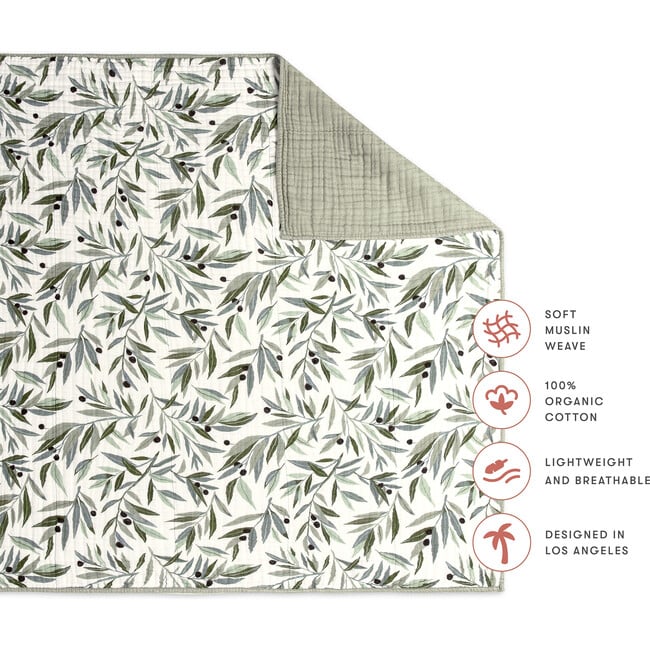 Organic Muslin Cotton 3-Layer Quilt, Olive Branches - Quilts - 7