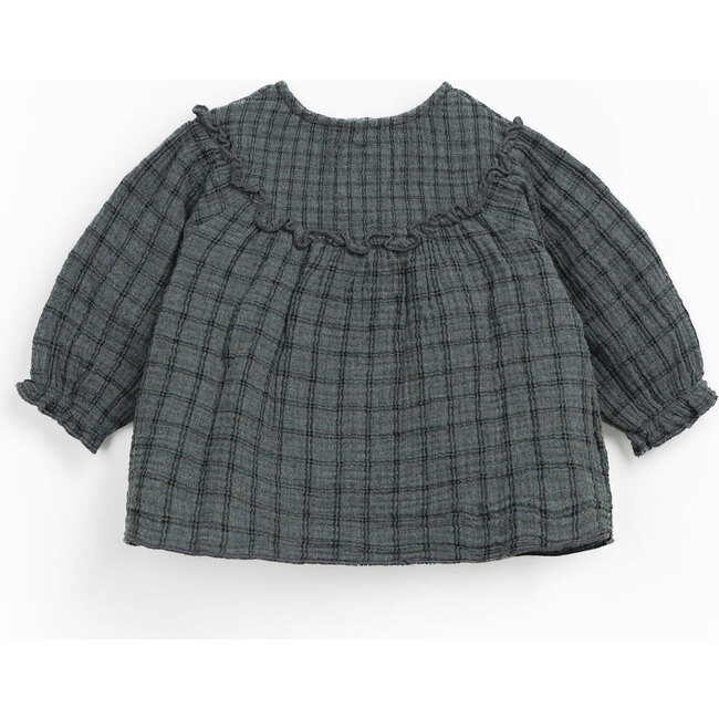 Blouse, Checked Print, Charcoal - Blouses - 2