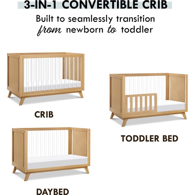 Otto 3-In-1 Convertible Crib, Honey & Acrylic - Cribs - 4