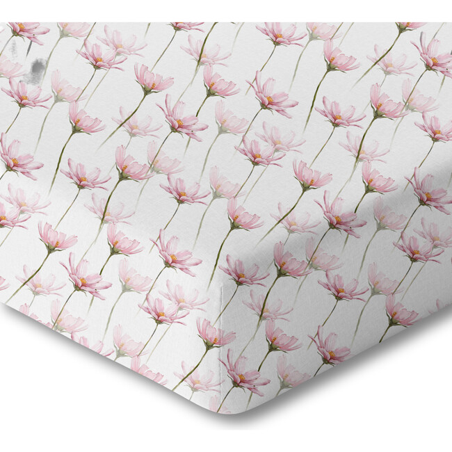 Organic Print Crib Sheet, Pink Petals