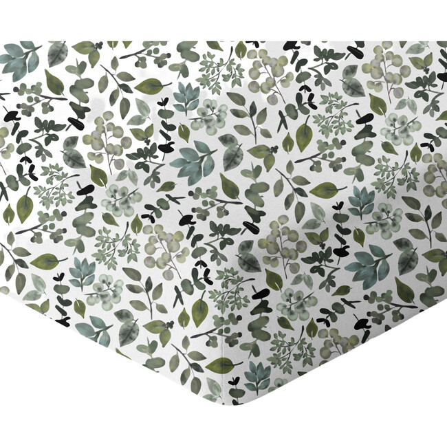 Organic Print Crib Sheet, Green Leaves
