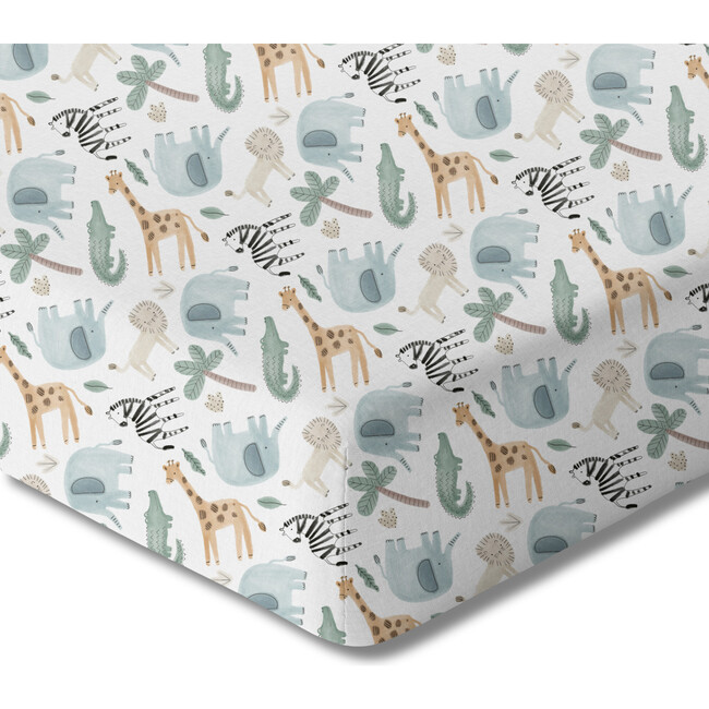 Organic Print Crib Sheet, Safari Animals