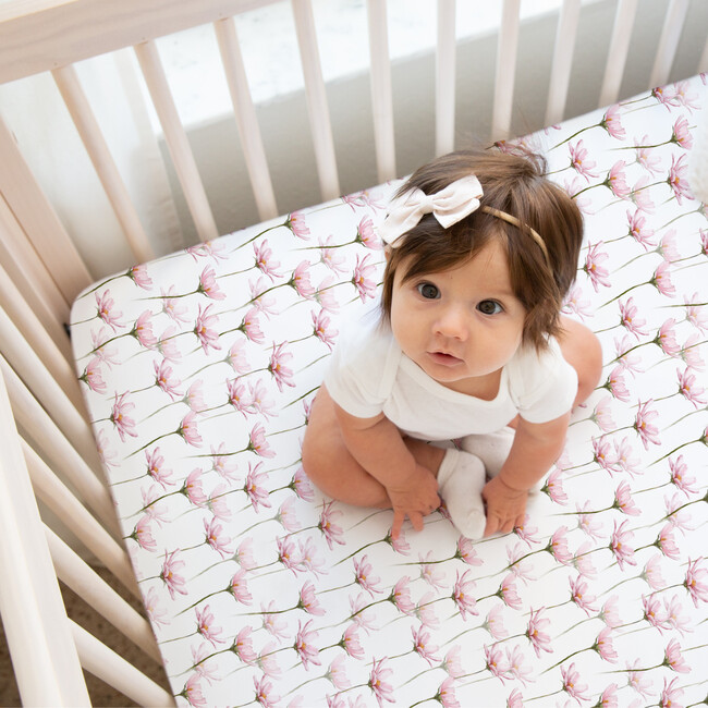 Organic Print Crib Sheet, Pink Petals - Crib Sheets - 2